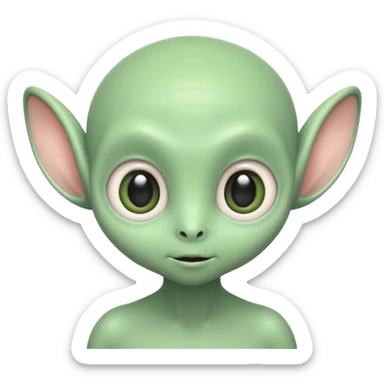 ortrait of a cute alien with round head, big shiny eyes, pastel green skin, small antennae, friendly expression, cartoon style sticker