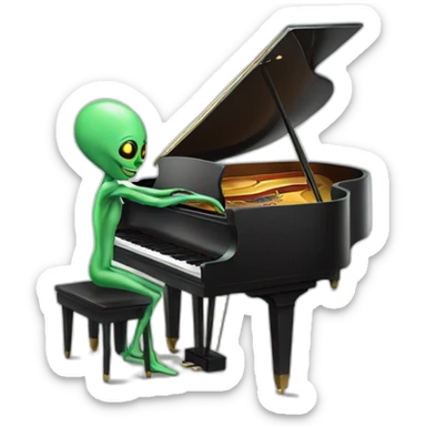 An Alien play cello on a piano sticker