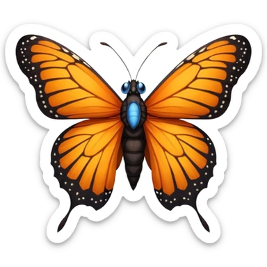 moth with blue eyes mornach butterfly wings orange and yellow with godzilla eyes on the top of the wings brown tail black Moth Insect Arms and legs sticker
