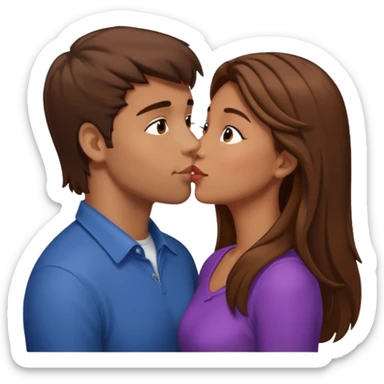 A naked girl with brown hair and bare small breasts openly kisses a tall guy with brown hair full-length on the lips sticker