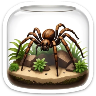 Close-up collage of a pet spider like tarantula, inside a large terrarium. Soft natural lighting highlights their textures and details. Transparent background sticker