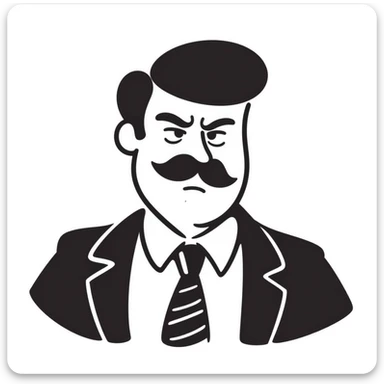 A hand-drawn angry supervisor with a mustache and a stern expression sticker