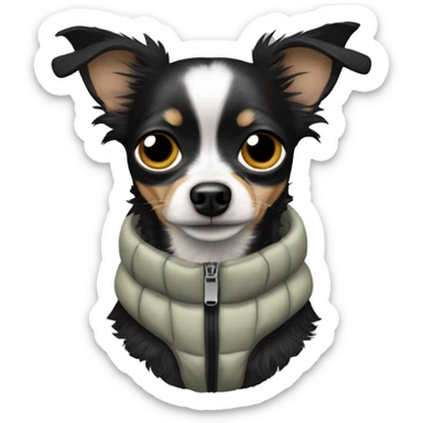 Black chihuahua Chinese crested mix wearing a puffer vest sticker