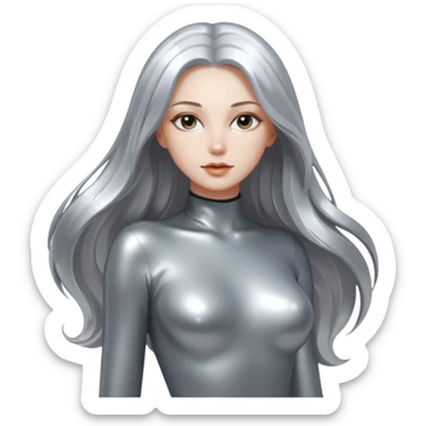 abstract sensual body silhouette, long metallic chorme hair, liquid silver chrome, smooth curves and sensual posing sticker