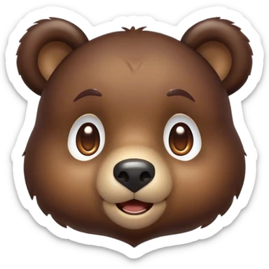 Cinematic Cute Bear Portrait Emoji, Head tilted playfully and inquisitively, featuring a glossy dark brown fur with a natural sheen and round, sparkling eyes filled with gentle curiosity, Simplified yet irresistibly adorable features, highly detailed, glowing with a warm, friendly glow, high shine, affectionate and mighty, stylized with a touch of woodland whimsy, bright and endearing, soft glowing outline, capturing the essence of a mischievous yet loving bear, so playful it feels like it could amble out of the screen and into your arms! sticker