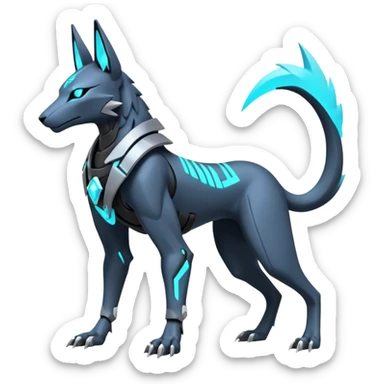 Dark pastel crystallic cyberpunk intricate neon glowing grey white futuristic cyborg-Anubis-Zeraora-Zoroark-fusion (full body) sticker