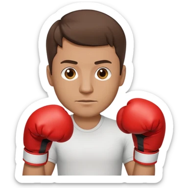 Rapaz de 39 anos ,cabelo castanho médio ,olhos castanho claro , cabelo corte malet, com uma luva de box na mão sticker