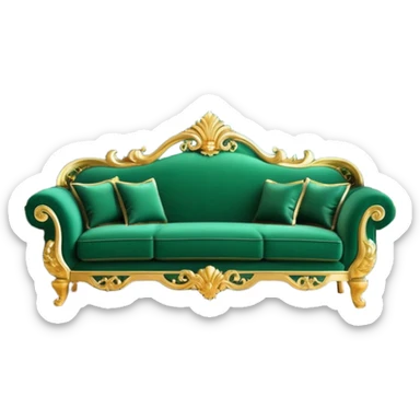 luxurious emerald green sofa in the Slytherin common room, ornate gold accents, grand fireplace, elegant and noble atmosphere sticker