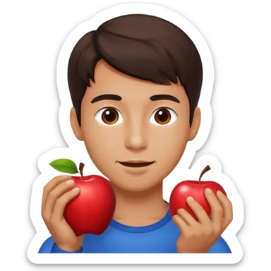 I want you to create an emoji of a spanish sergeant,  He should be a young guy with dark brown hair, brown eyes, his skin color like he’s tan and he’s eating an apple  sticker