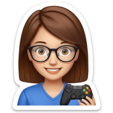 gamer girl with glasses, brown hair sticker