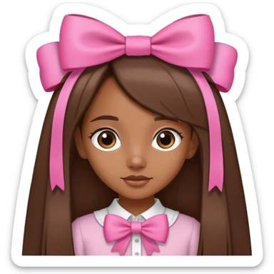 Chica morena con pelo liso y largo y un moño rosa en el cabello sticker
