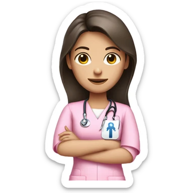 Brunette girl in pink scrubs holding an arm X-ray  sticker