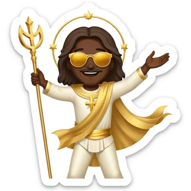 dancing figure of rejoicing Jesus with golden stick sunglases sticker