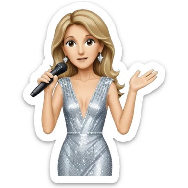 celin dion is singing, 2 hands holding mirco and twinkle dresss sticker