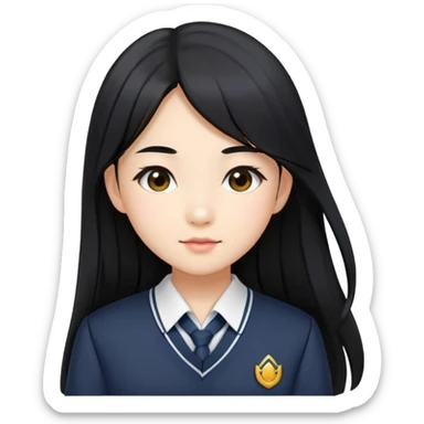 fashionable Asian schoolgirl with long straight black hair, stylish school uniform sticker
