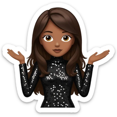 Terry Ellis from En Vogue with long dark brown hair, black sequin outfit sticker