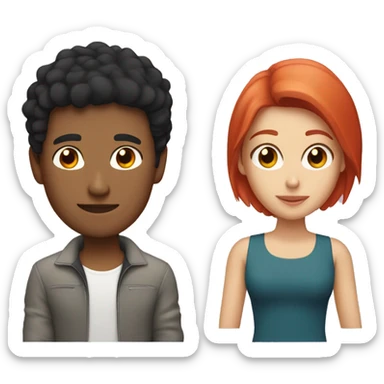a young latino gay man with short black hair and a white woman with long red hair sticker