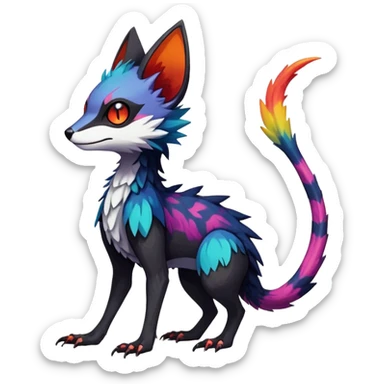 Rare realistic exotic edgy dark gothic gloomy epic pretty beautiful handsome gorgeous aesthetic colorful vibrant Vernid-Trico-species-Fakemon-creature by LiLaiRa, 4 legs, 1 tail, random markings, (full body) sticker