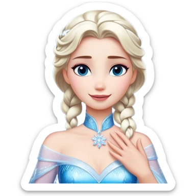 Cinematic Elegant Elsa Portrait Emoji, Standing gracefully with snowflakes forming in her hands, a soft yet confident smile, frosty shimmer surrounding her, a queen in perfect icy splendor! sticker