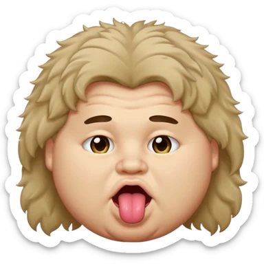 Fat teen from kosovo with flat and fluffy hair covering his forehead, with his tongue out sticker