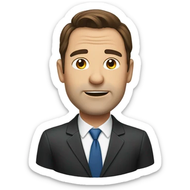 middle aged man with brown hair wearing a suit. Show from the shoulders up sticker