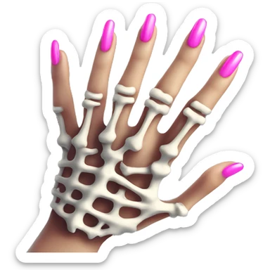 Pretty skeleton 5 fingers hand with pink nails manicure girly design but stylish minimalistic sticker