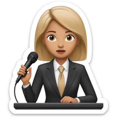 A woman speaks into a microphone, and there is a prompter screen in front of him. sticker