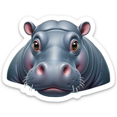 Cinematic Comical Hippo Portrait Emoji, Head tilted dramatically with an exaggeratedly amused expression, featuring a striking, glossy slate-gray hide with bold textured wrinkles, wide, expressive eyes filled with playful disbelief, Simplified yet hilariously expressive features, highly detailed, glowing with a slightly sassy glow, high shine, dramatic yet playful, stylized with an air of cheeky river mischief, bright and endearing, soft glowing outline, capturing the essence of a spirited and over-the-top hippo, so meme-worthy it feels like it could splash its way into internet fame instantly! sticker