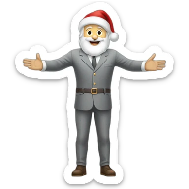 Full height Actively gesturing with hands pale skin Santa Claus in gray suit sticker
