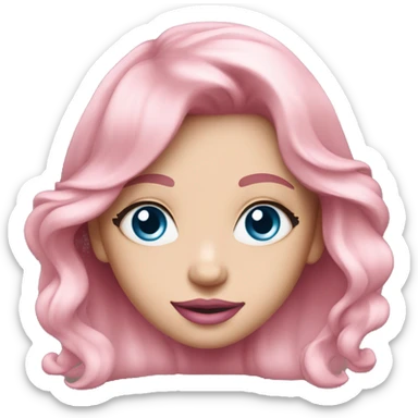 a beautiful girl with fair skin, blue eyes and long soft pink hair, with pink lipstick on her lips. full length sticker