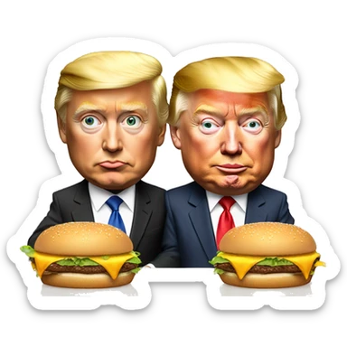 realistic donald trump and elon musk eating a burger - mcDonalds sticker