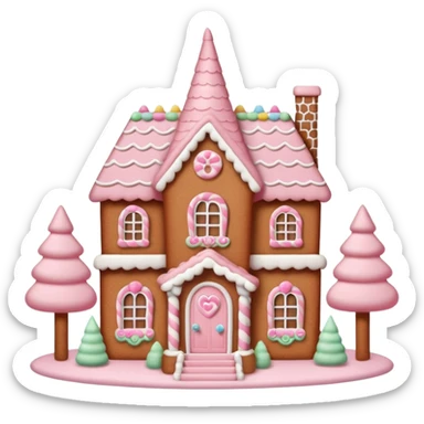 Cute Queen Anne style pastel pink gingerbread house mansion sticker