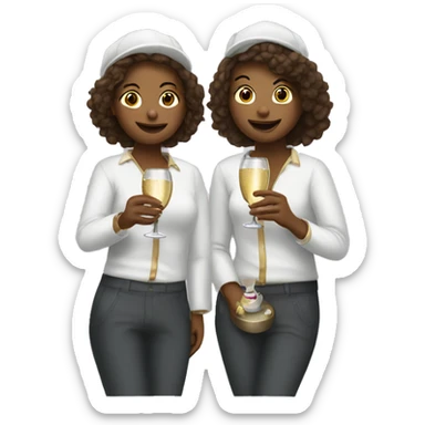 two girls dressed as painters drinking champagne sticker