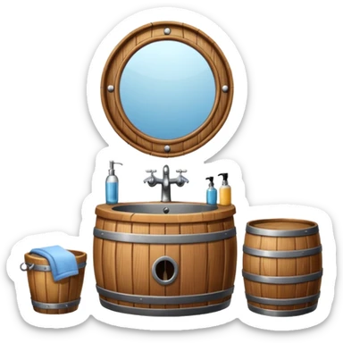 sink on a barrel bathroom with mirror sticker