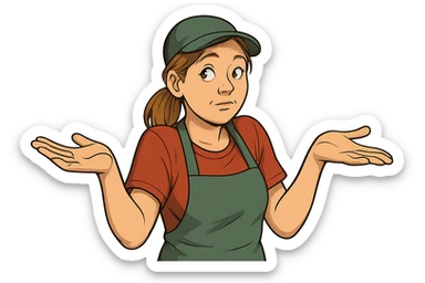 В позе этого мема сгенерируй типичную молодую российскую продавшицу в продуктовом магазине, которая недоуменно но при этом хитровато разводит руками, слегка рисованный, но при этом объемный стиль, прозрачный фон sticker