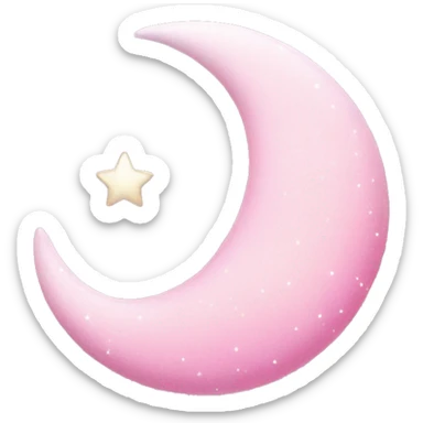 Pink crescent moon with sparkly white clouds sticker