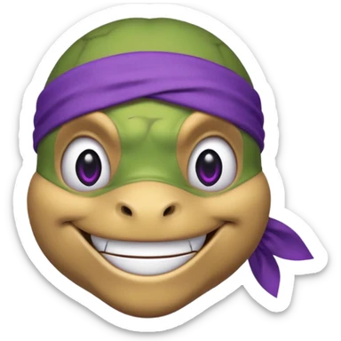 Donatello from Teenage Mutant Ninja Turtles, emoji style, head only, cute minimalistic style, with a bandana sticker