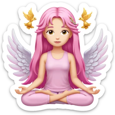 blonde angel woman with long hair meditating with pink hair clips sticker