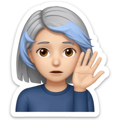 young woman with gray hair and 1 palm of hand covering face in exasperation sticker