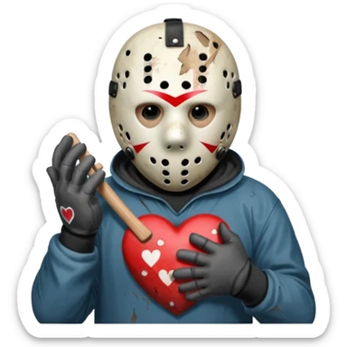 Jason Voorhees, looking cute, making a heart with his hands sticker