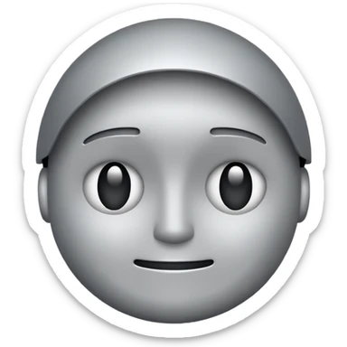 minimalist illustration of a neutral gray emoji face, pixelated and metallic, representing emotional isolation through algorithms. cold tone, grayscale color palette, subtle noise texture, geometric and mechanical look, emotionless expression, digital abstraction, soft vignette on white background. sticker