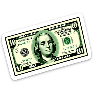 3D realistic US 100 dollar bill sticker, slight perspective, centered, clean cutout, transparent background, no text, no watermark sticker