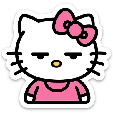 Bored Hello Kitty emoticon, pink and white girly aesthetic, icon style sticker