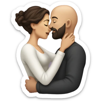 White Man bald with dark beard kissing short brown woman with long dark wavy hair sticker