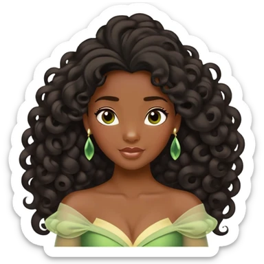 Disney Princess Tiana with extremely long black 2c-3b curly hair flowing down sticker