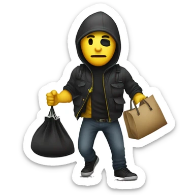 A robber with yellow skin carrying a bag full of money sticker