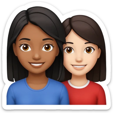 2 girls one brown skin with black hair and other with white skin and brown hair  sticker