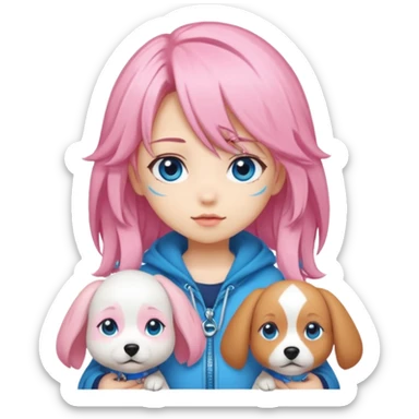 "Chibi-Anime-Girl mit Hundeohren, pinken Haaren, großen blauen Augen und breitem Grinsen." sticker