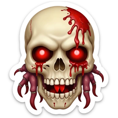 A Hideous mutated monster covered in rotton flesh and bloodin the style of your bleeding skull art, full body sticker