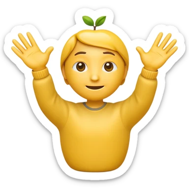 A 3D Apple-style yellow emoji character, classic round shape, with both hands raised and palms open in a shrug gesture, expressing “no” or “nothing,” slightly tilted head, small frown, simple cartoonish eyes, minimal shadows, clean background sticker